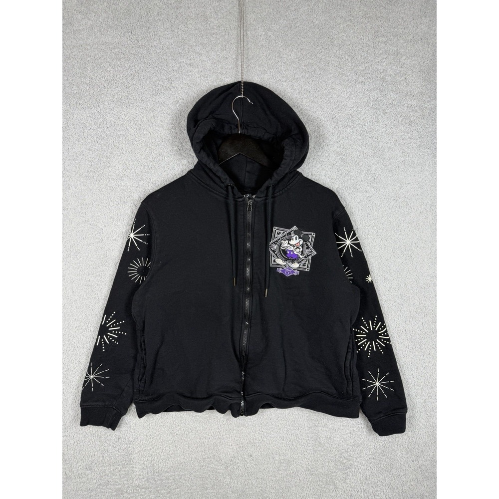 Disney 100 Mickey Mouse & Friends Embroidered Black Zipper Hoodie Sweatshirt XL